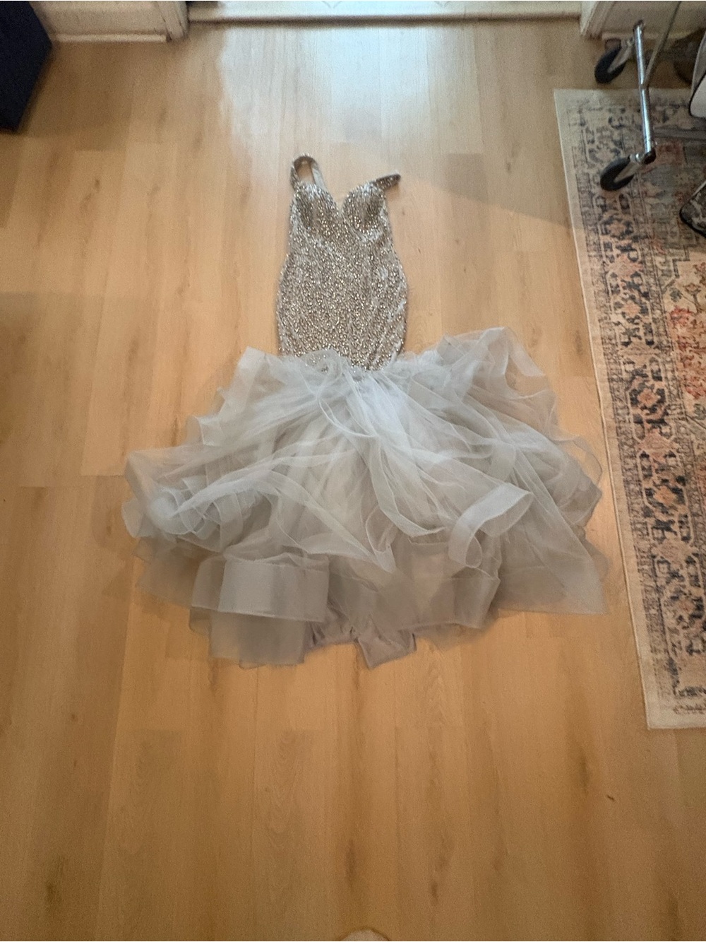 Terani Couture Beaded Champagne Evening Dress